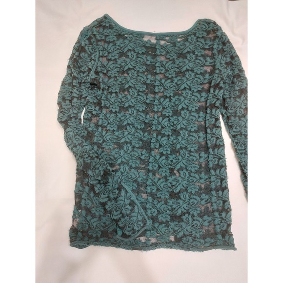 Free People Tops - Dark green sheer floral Free people long sleeve shirt size large